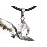 Herkimer Diamant Doppelender Kristall Anhänger Silberöse Schmucksdose - AA-Sonderqualität - Rarität - ca. 2,6 cm x 1,2 cm x 0,8 cm