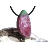 Rubin-Zoisit (Anyolith) XL Schmuckstein / Scheibenstein mit Rohsteinform gebohrt - AA-Sonderqualit&auml;t - Handarbeit - ca. 3,6 cm x 1,9 cm x 1 cm