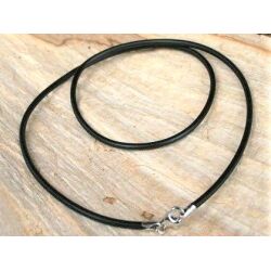 Kautschukband / Kautschuk-Reifen 925iger Silberverschluss schwarz, ca. 2 mm-Band / ca. 48-50 cm (für Bohrungen / große Ösen ab 3 mm)