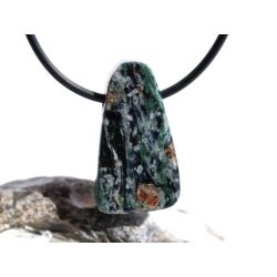 Glaukophan mit Granat / Glaukophanschiefer (Eklogit) Schmuckstein / Scheibenstein gebohrt - Sonderqualität - Handarbeit - ca. 3,1 cm x 1,7 cm x 0,6cm
