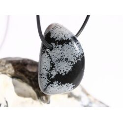 Schneeflockenobsidian XL Trommelstein / Schmuckstein gebohrt - Sonderqualit&auml;t - ca. 3,8 cm x 2,4 cm x 2 cm (GKS)