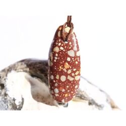 Trümmer-Jaspis (Trümmerjaspis / Konglomerat) Schmuckstein Cabochon  gebohrt - Sonderqualität - Rarität - ca. 3,9 cm x 1,7 cm x 0,5 cm (GKS)