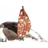 Tr&uuml;mmer-Jaspis (Tr&uuml;mmerjaspis / Konglomerat) Trommelstein gebohrt - Sonderqualit&auml;t - Rarit&auml;t - ca. 3,5 cm x 2,4 cm x 0,7 cm (GKS)