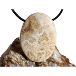 Versteinerte Koralle XXL Schmuckstein Cabochon / Scheibenstein gebohrt - ca. 4 cm x 3 cm x 0,9 cm