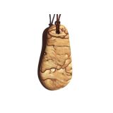 Landschaftsjaspis XXXL Schmuckstein / Scheibenstein / Rohstein gebohrt - Sonderqualit&auml;t - Handarbeit - ca. 5 cm x 2,5 cm x 0,6 cm