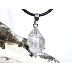 Herkimer Diamant Doppelender Kristall Anhänger Silberöse Schmucksdose - Sonderqualität - Rarität - ca. 3,1 cm x 1,3 cm x 1 cm